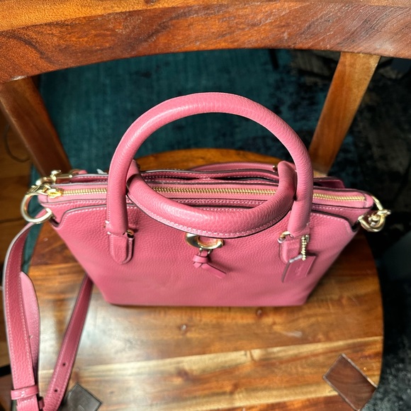 Coach Pebbled Leather Satchel Bag Purse in Rouge Mauve Pink with Gold Hardware - Picture 7 of 16